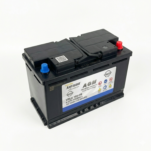 New Anyuan 12V 105Ah 950CCA AGM Battery VRL6 H9 Start Stop Car Battery for SUV Luxury and European Passenger Vehicles