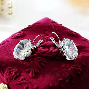 Pendientes de tuerca de piedra de circón para mujer, joyería de moda de estilo coreano, corte ovalado, grande, AAA +