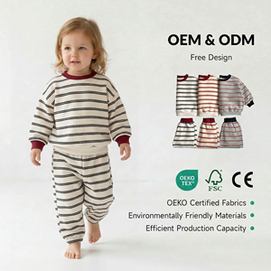 Set di Abbigliamento Invernale a Righe per Bambine OEM ODM, Completo a Maniche Lunghe in Cotone Biologico per Bambini, Set Due Pezzi - Product Image 1