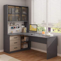 Bureau d'angle en L avec bibliothèque vitrée et armoire de rangement à tiroirs perforés, table d'étude et d'écriture pour étudiants à domicile