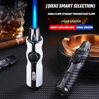 Briquet torche gonflable à flamme bleue, nouveau modèle personnalisé, coupe-vent, puissant, en métal, pour allumeur de cigares et barbecue extérieur