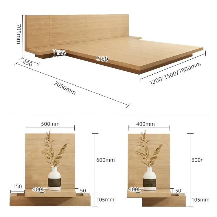 Multifunction Low Loft Tatami Bed Japanese Style Wood MDF queen Bed frame with Storage