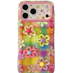 เคสโทรศัพท์ลายสก็อตสีสันฤดูใบไม้ผลิฤดูร้อน ลายดอกไม้ 3 มิติ แบบสองชั้น สำหรับ iPhone17Promax 16 15 14 ผู้หญิง - Product Image 1