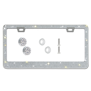 1Pc Wit Bling Kentekenplaat Frame Sprankelend Roestvrij Staal Strass Kentekenplaat Houder Glitter Kristal Kentekenplaat Afdekking - Product Image 1