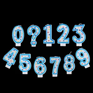 Anniversary Days Wholesale Blue Dot Decor Numbers 0 To 9 Party Colors Popular Design Happy Birthday Cake Candles Number Molded