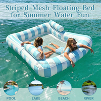 Île flottante gonflable d'extérieur, double flotteur de piscine, hamac aquatique pour 2 personnes avec centre en maille et porte-gobelets pour le lac