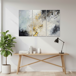 Gray and Gold Abstract Plaster Art: Modern Printed <b>Canvas</b> <b>Wall</b> Hanging,SET OF 3 <b>CANVAS</b> - Product Image 3