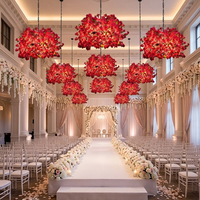 Décoration de mariage, lustre floral LED, fleurs de cerisier artificielles, luminaire suspendu, lampe de plafond romantique à fleurs rouges, salle de banquet