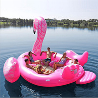 Île flottante géante gonflable en PVC épaissi en forme de flamant rose pour piscine, adaptée à 4-6 adultes