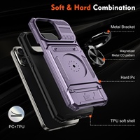 Casing Magnetik dengan Ring Putar dan Kickstand untuk iPhone 11 13 14 15 16 17 Pro Max, Dilengkapi Slot Kartu, Pelindung Tahan Banting, dan Model Dompet