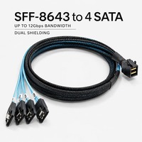 Cable Mini SAS SFF-8643 de Alta Velocidad 12Gbps a 4 SATA de 7 Pines, Conector de Fibra de Vidrio para PC, Cable Plateado de Cobre para Servidor HDD