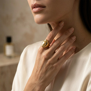 Stainless Steel Irregular Signet <b>Ring</b> 18K Gold Plated <b>Chunky</b> Bold Statement Finger <b>Ring</b> Minimalist Trendy Jewelry For Women Gift - Product Image 4