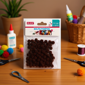 ILAN Pompon 1,0 cm couleur café, fournitures artisanales, 100 pièces - Product Image 2