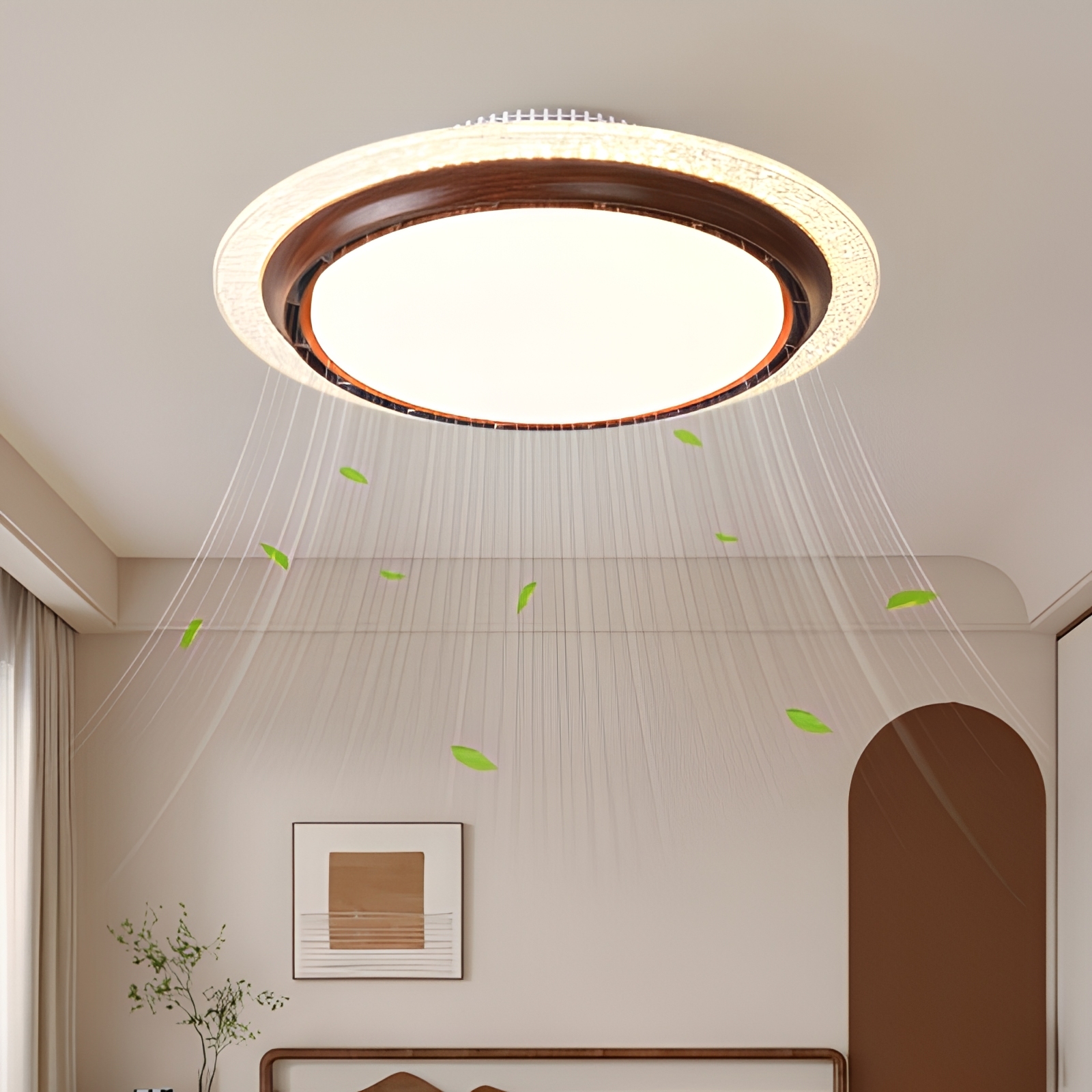 Bladeless Ceiling Fan Lamp with Remote Control AC Motor LED Metal Construction 6-Speed Dimmable High-Grade for Living Room