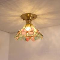 Luminaire de plafond en métal AC de style Tiffany moderne Panjixin avec verre teinté en forme de papillon et de fleurs