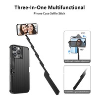 Étui de téléphone intégré avec perche à selfie rétractable 3 en 1 pour iPhone, coque de protection antichoc pour les voyages, les vlogs et les tournages en direct