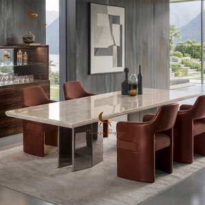 Polished <b>Marble</b> <b>Top</b> Modern Metal Furnishing Large Household Villa Dining Furniture Luxury Rectangular Stone Table - Product Image 1