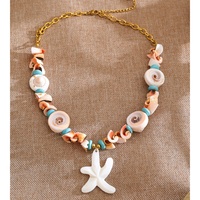 Collier JINYOU 154 style océan, perles en pierre naturelle turquoise, pendentif étoile de mer, collier en acier inoxydable