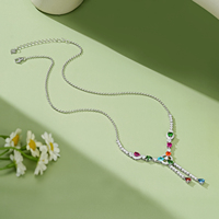 Collier YBO en argent 925 avec pampilles en forme de larme, bijoux fins, zircone cubique multicolore, chaîne de clavicule pour femmes, cadeau de mariage ou de fête