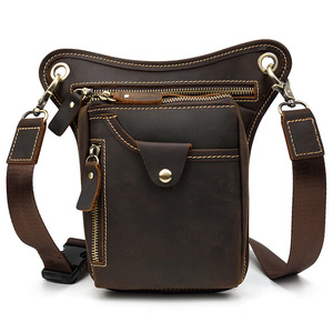Sac de ceinture en cuir pour hommes européens et américains rétro Crazy Horse sac de jambe en cuir loisirs <span class=keywords><strong>sortie</strong></span> sac de téléphone portable 2025 - Product Image 1