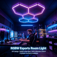 Plafonnier LED modulaire hexagonal RGBW DIY pour salle d'e-sport, lumière blanche 5000K, contrôle multiple pour salle d'e-sport et décoration intérieure