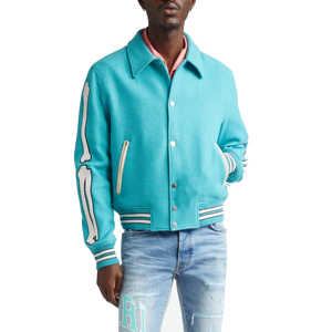 OEM Custom Logo <b>Varsity</b> <b>Jacket</b> for <b>Men</b> Thin High Street Stand Baseball <b>Bomber</b> with Embroidery Winter Letterman <b>Jacket</b> - Product Image 1