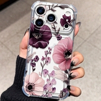 Étuis de téléphone BAILI populaires à motif floral avec porte-cartes pour iPhone 17 Pro Max 16, coque arrière transparente anti-chute à quatre coins avec motif floral
