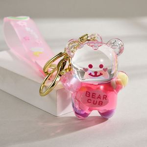 Luxury Sweet Cute Bear Cartoon Lazy Liquid <b>Key</b> <b>Chain</b> Shape <b>Key</b> <b>Chain</b> Acrylic Liquid Bear <b>Key</b> <b>Chain</b> - Product Image 2