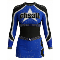 Uniforme de Animadoras de Manga Larga de Dos Piezas con Bloques de Color y Pedrería para Niñas, Traje de Animadoras de Spandex con Pedrería