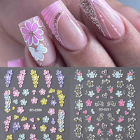 Autocollants 5D en relief pour nail art, motifs floraux élégants et colorés, papillons roses, sliders pour ongles, pétales blancs, décalcomanies de manucure
