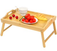 Table de lit en bambou avec pieds pliables et poignée, plateau de service pour le petit-déjeuner, bureau pour ordinateur portable pour lit ou canapé