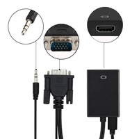 Adaptor VGA ke HDTV 1080P dengan Jack Audio Aux 3.5mm, Kabel Konverter VGA Male ke HDTV 19pin Female