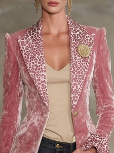 Chaqueta Blazer de <span class=keywords><strong>Terciopelo</strong></span> con Cuello Solapa de Leopardo, Un Botón, Corte Entallado, Estilo Casual para Mujer, Color <span class=keywords><strong>Rosa</strong></span> - Product Image 2