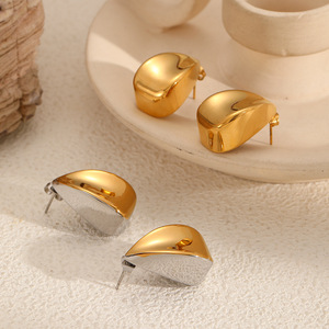 Pendientes de acero inoxidable con forma de lágrima para mujer, joyería de moda de Color dorado, pendientes con diseño de bloques TE60316 G - Product Image 2