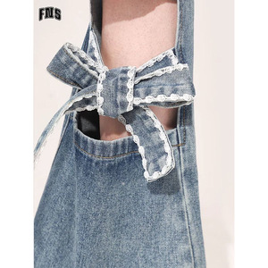 Jeans a Zampa Strappati con Fiocco Stile Americano Retrò da Donna Taglie Forti, Modello High Street Sassy Girl con Dettagli Cut-out - Product Image 5