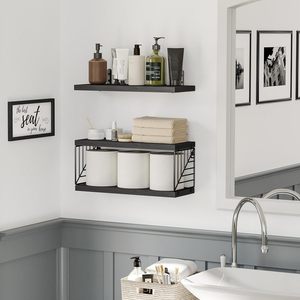 Decoración de pared de baño sobre cesta Cuadros de baño Decoración de pared Inodoro Almacenamiento de madera Estantes flotantes - Product Image 6