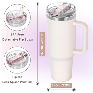 Stainless Steel Mug Beer Tumbler Vacuum Insulated Coffee Beer Cup 40oz Tumblers <b>with</b> <b>Straw</b> Lid Handle - Product Image 4