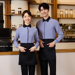 Bán buôn phục vụ khách sạn nhà hàng quán rượu quán rượu cafe máy chủ tiếp nhận làm việc đồng phục nam nữ bồi bàn phục vụ bàn dài tay áo sơ mi - Product Image 5