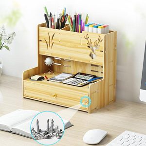 Tre Bằng Gỗ Văn Phòng Bàn Organizer DIY Pen Chủ Lưu Trữ <span class=keywords><strong>Box</strong></span> Với Ngăn Kéo Cho Tập Tin & Thư - Product Image 2