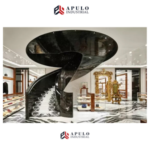 Escalera de mármol blanco con forma de Panda para interiores, baldosas de suelo en espiral de piedra negra, escalón flotante, precio de fábrica - Product Image 6