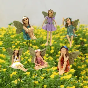 Figuras de hadas de flores adornos de resina paisaje maceta jardín miniaturas estatuas decoraciones al aire libre