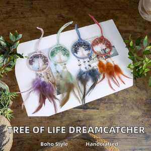 Atrapasueños Bohemio de Piedra para Espejo Retrovisor de Coche, Colgante de Pluma Natural y Árbol de la Vida, Decoración Colgante, Accesorios Hechos a Mano, Regalo - Product Image 2