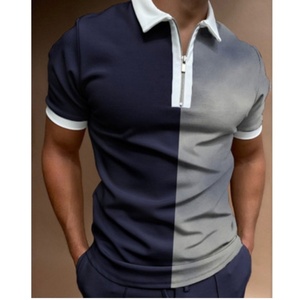 Polo de Golf para Hombre, Manga Corta, Bloques de Color, Rayas, Secado Rápido, Camiseta Deportiva con Cierre - Product Image 1