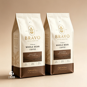 Custom Printed Box Bottom Coffee <b>Bean</b> Packaging <b>Bags</b> with Valve | Aluminum Foil Zipper Packaging for Coffee <b>Beans</b> Nuts Snacks - Product Image 3