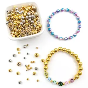 4mm/6mm/8mm/10mm boule brillante en argent doré perles métalliques rondes pour DIY bracelet collier boucle d'oreille fabrication de bijoux