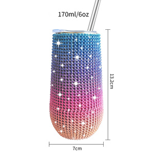 Gobelet isotherme en acier inoxydable à double paroi sous vide, 6oz, avec paille, motif œuf et strass, pour fêtes, avec paillettes - Product Image 2