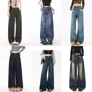 <span class=keywords><strong>Jean</strong></span> pour <span class=keywords><strong>femme</strong></span> en denim délavé <span class=keywords><strong>bleu</strong></span> <span class=keywords><strong>foncé</strong></span>, coupe droite ample à jambe <span class=keywords><strong>large</strong></span>, style rétro, nouvelle collection automne, qualité supérieure, vente en gros - Product Image 2
