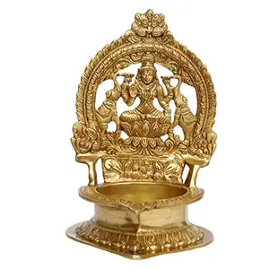 puja寺庙装饰莲花形柱diya立式油灯家居mandir pooja用品12月纯黄铜diya laxmi ji