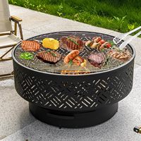 Table de foyer extérieure moderne en fer et bois OutVue 32 pouces avec couvercle grill, housse imperméable et pique-foyer - Barbecue d'extérieur