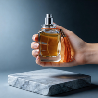 Flacons de parfum carrés modernes en verre transparent anti-fuite avec bouchons décoratifs en forme de boule 50ml 100ml pour parfum personnalisé, murs épais uniques